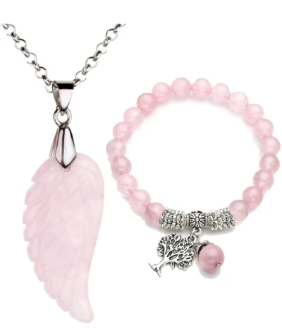 Rose Quartz Necklace & Bracelet with Tree of Life Charm